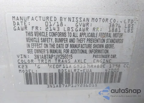 2018 Nissan Sentra Sr from USA, damaged, VIN 3N1AB7AP1JY256015